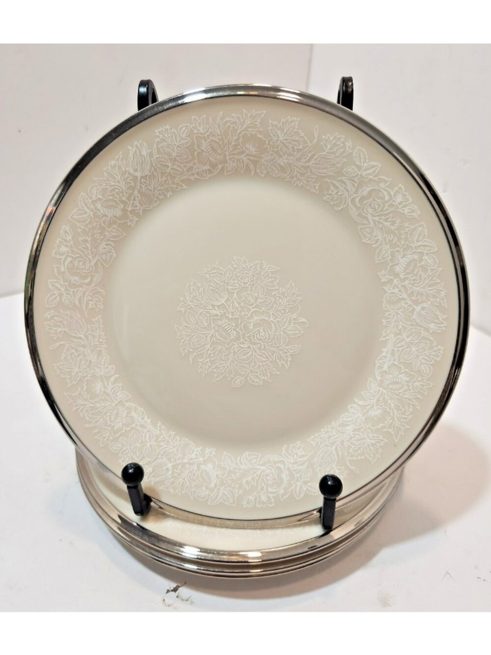 Lenox Moonspun Bread and Butter Plates 6 3/8" Diameter Ivory Platinum Trim Set 4